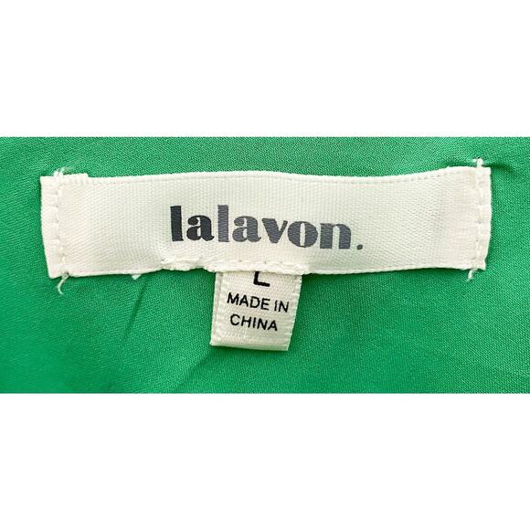 Lalavon Women's Green One Shoulder Tie Dress Midi Tiered Summer Vacation Flowy L - Picture 9 of 11